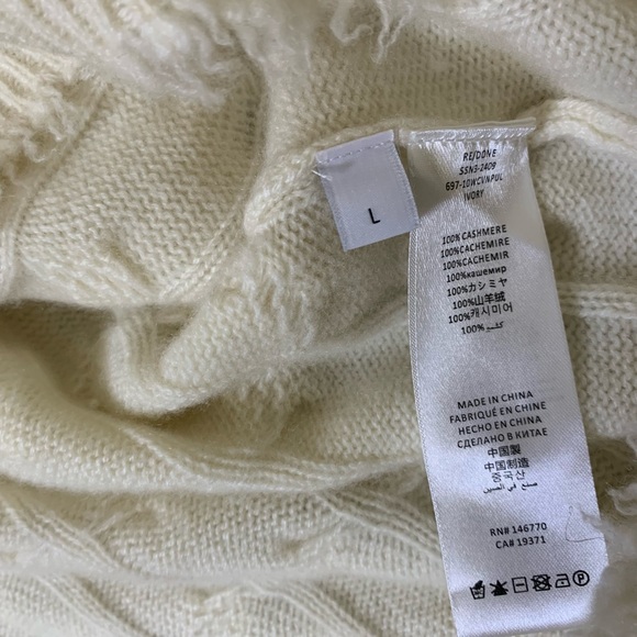 Re/Done Women’s Lattice Cable V-Neck Sweater Cream 100% Cashmere Minimalist L - Picture 7 of 7